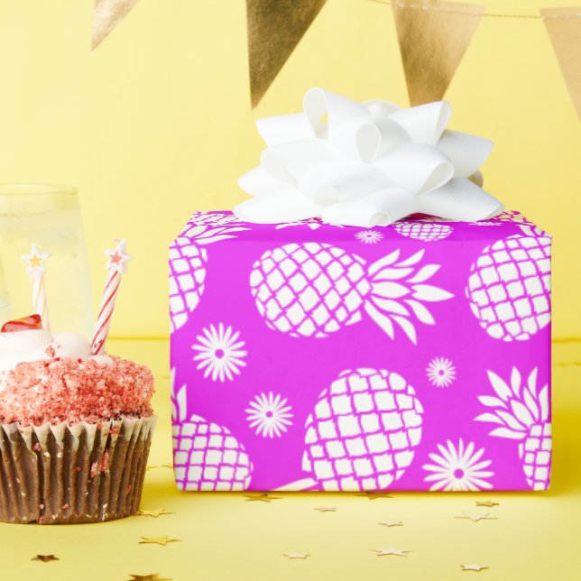 Papel De Presente Abonates e margaridas padrão roxo e branco embrulh (Festa de aniversário)