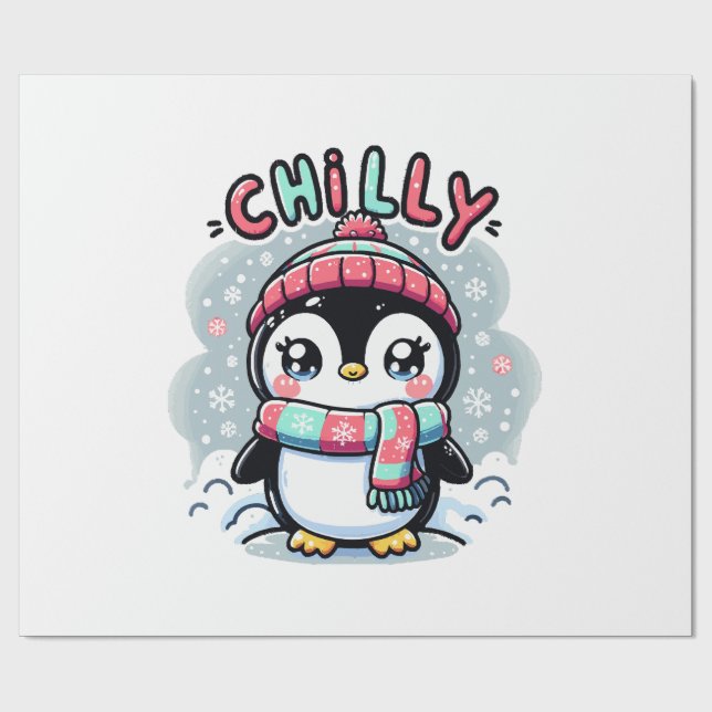 Papel De Presente Abraço de Cachecol Nevado do Pinguim Frio (Aberto)