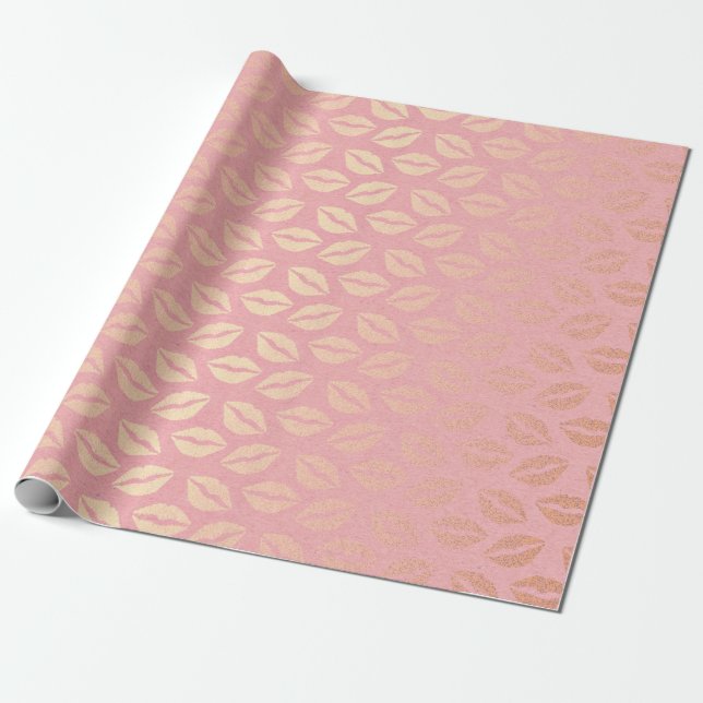 Papel De Presente Abraços de Beijo de Ouro Rosa Delicado (Desenrolado)