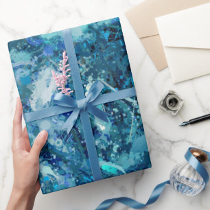 Papel De Presente Abstração das Ondas do Mar Branco Azul