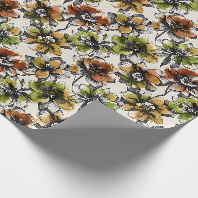 Papel De Presente Abstract Alcohol Wash Pen and Ink Flowers (Ponta)