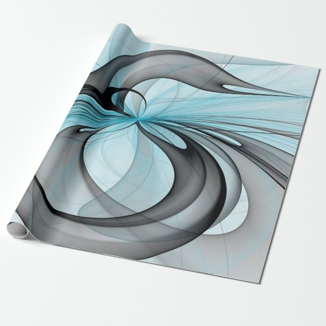 Papel De Presente Abstract Anthracite Gray Blue Modern Fractal Art (Desenrolado)