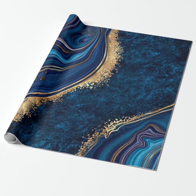Papel De Presente abstract background blue marble agate granite mosa (Desenrolado)