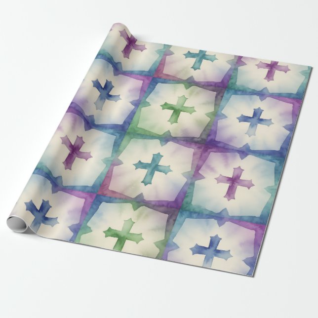 Papel De Presente Abstract Cross pattern pretty watercolor faith  (Desenrolado)