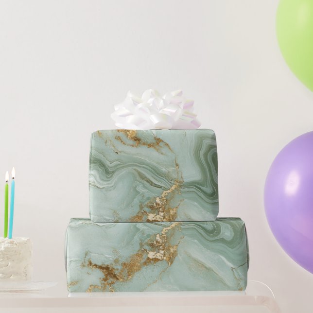 Papel De Presente Abstract Marble Sage Green (Presentes para festas)