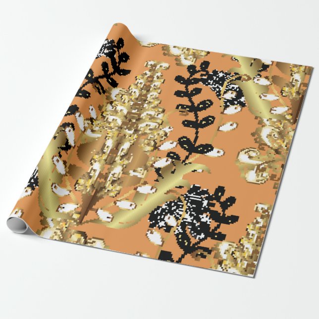 Papel De Presente abstract pattern on orange yellow background with  (Desenrolado)