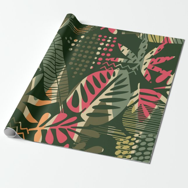 Papel De Presente Abstract seamless pattern with tropical leaves. Ha (Desenrolado)