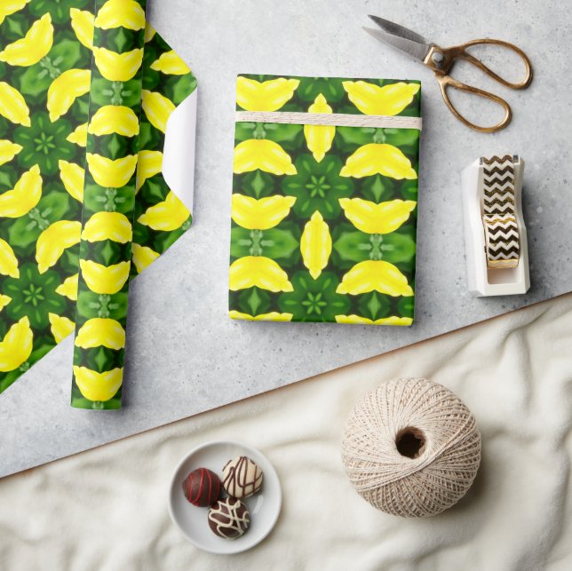 PAPEL DE PRESENTE ABSTRACT YELLOW AND GREEN DRAWING. SAMER BRASIL. 3 (Artesanato)