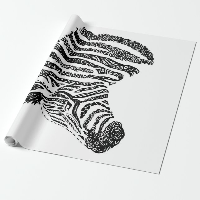 Papel De Presente Abstract Zebra Canvas Black White (Desenrolado)