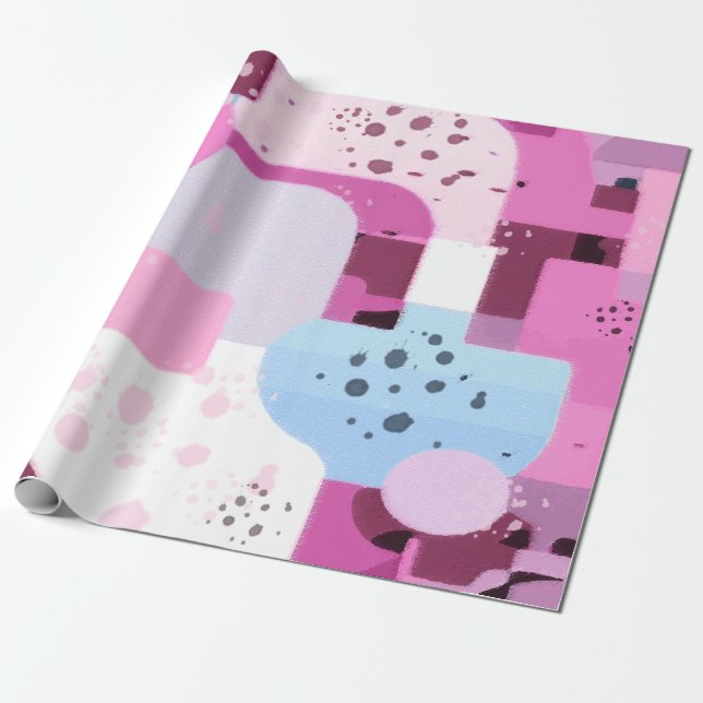 Papel De Presente  Abstracto Geométrico  en Rosa y Azul (Desenrolado)