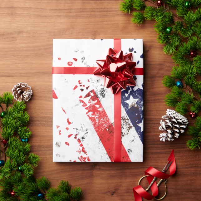 Papel De Presente Abstrato American Flag Art Impressão (Presente de Natal)