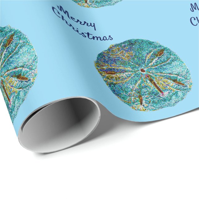 Papel De Presente Abstrato Azul-Padrão de Dólar de Natal Feliz (Ponta do rolo)
