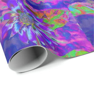 Papel De Presente Abstrato azul roxo girassol retro funky floral