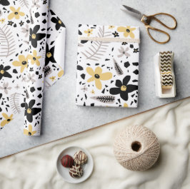 Papel De Presente Abstrato Black Yellow Cinza Floral Sem Costura Pad