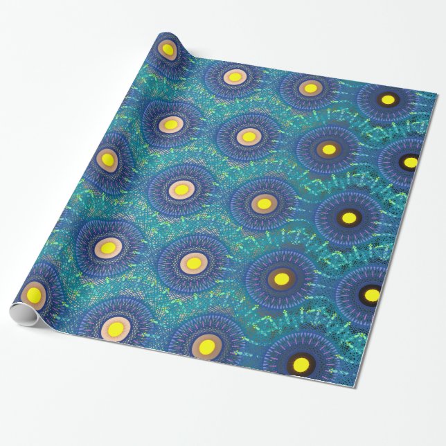 Papel De Presente Abstrato Blue Mandala (Desenrolado)