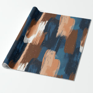 Papel De Presente Abstrato Brushstrokes em Azul, Branco e Marrom