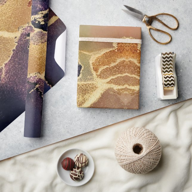 Papel De Presente Abstrato Castanho Roxo Dourado Único (Artesanato)