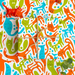 Papel De Presente Abstrato Cat Patterno Whimsical Modern Pet Art