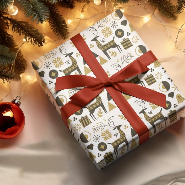 Papel De Presente Abstrato Christmas Reindeer Moderno Geométrico (Criador carregado)