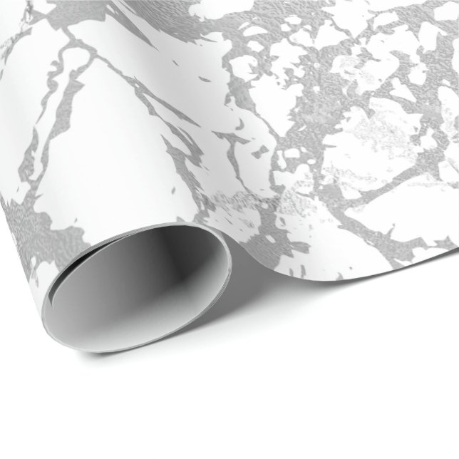 Papel De Presente Abstrato Cinza branca Marble Silver Carrara Shiny (Ponta do rolo)