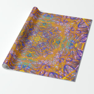 Papel De Presente Abstrato Contemporâneo Dourado/Azul/Amarelo