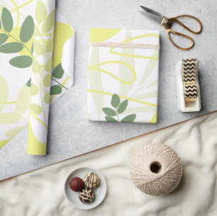 Papel De Presente Abstrato de Botânica Verde Amarelo de Verão