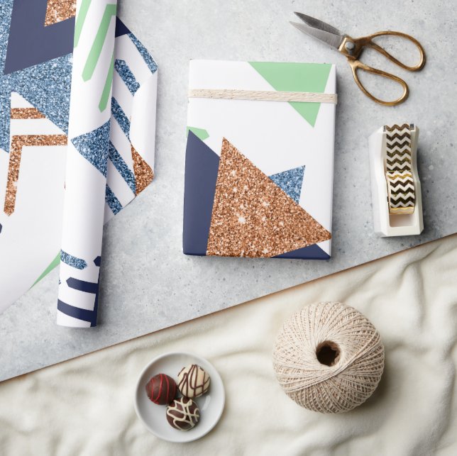 Papel De Presente abstrato de cores 80s | Rosa Dourado Mint 90s (Artesanato)