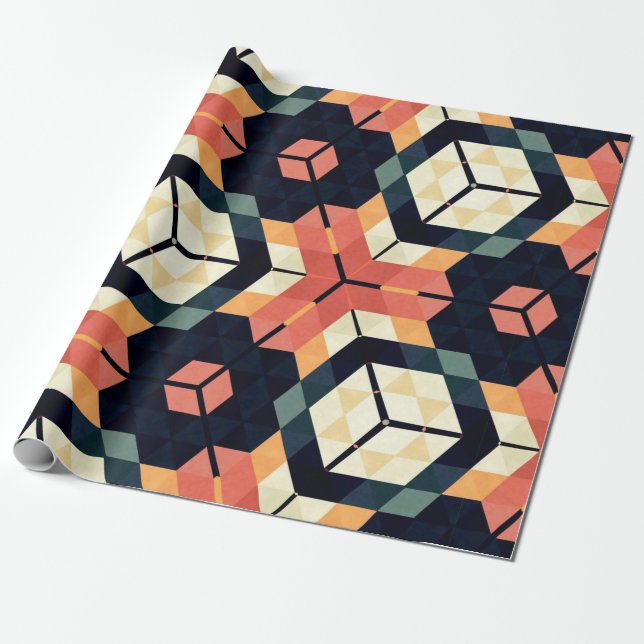 Papel De Presente Abstrato de marinheiros geométricos quadrados hexá (Desenrolado)