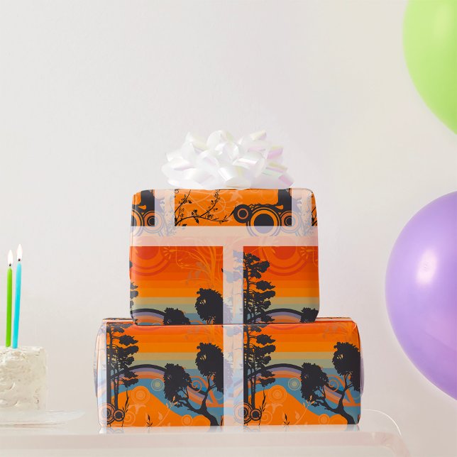 Papel De Presente Abstrato de Paisagem da Floresta Ultramarina (Criador carregado)