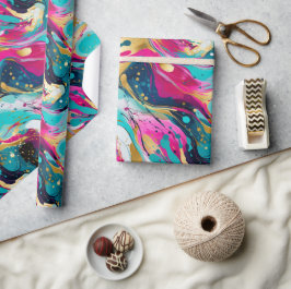 Papel De Presente Abstrato de Teal Fuchsia Negrito com Design de Met