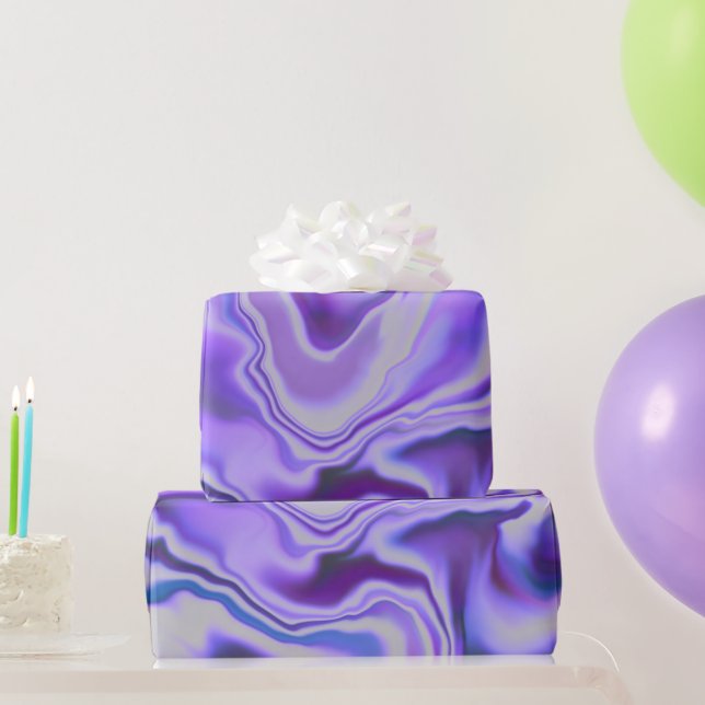 Papel De Presente Abstrato Digital Marble Elegante Azul e Roxo (Presentes para festas)