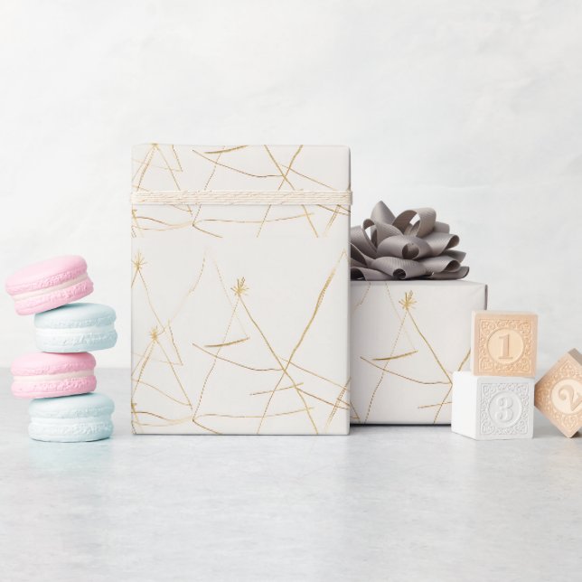 Papel De Presente Abstrato Dourada Árvores de Natal Modernas (Chá de bebê)