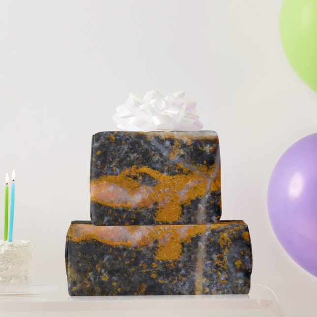 Papel De Presente Abstrato dourado, linhas brancas, textura rochosa (Presentes para festas)