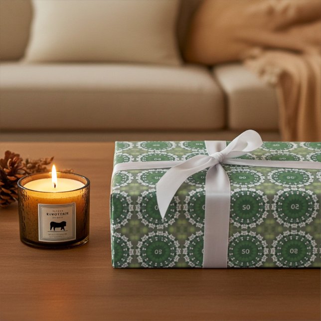 Papel De Presente Abstrato Floral Elegante Elegante Monograma Verde (Criador carregado)