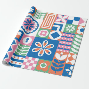 Papel De Presente Abstrato floral. Padrão folclórico sem aparênci