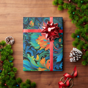 Papel De Presente Abstrato Floral Tapeçaria Negrito Vívido Colorida