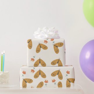 Papel De Presente abstrato flores e borboletas em boho amarelo mole