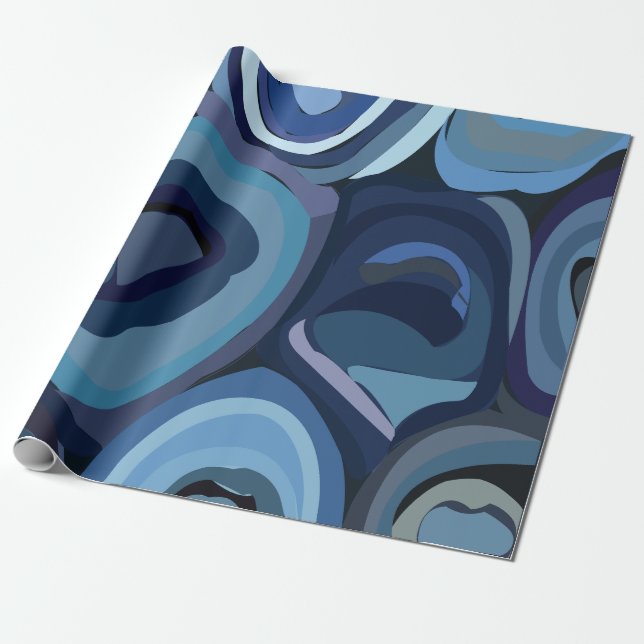 Papel De Presente Abstrato Geométrico com Meio Círculos Azul (Desenrolado)