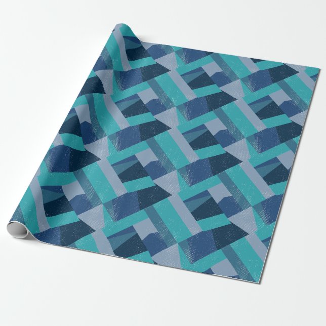 Papel De Presente Abstrato Geométrico Elegante Azul e Turquesa (Desenrolado)