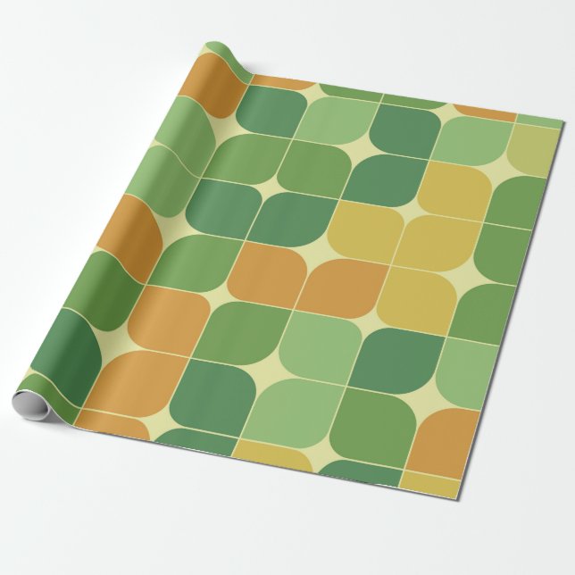 Papel De Presente Abstrato Geométrico Meados do Século Laranja Verde (Desenrolado)