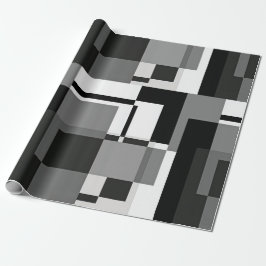 Papel De Presente Abstrato Geométrico Preto e Branco Estilo Mondrian