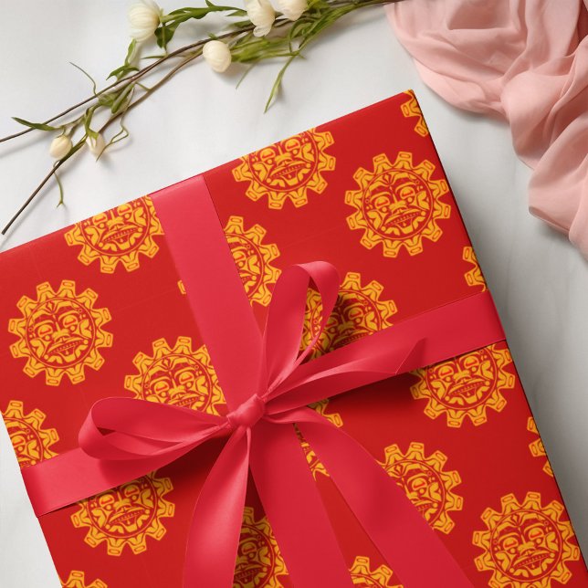 Papel De Presente Abstrato Haida Face Red Native Patterbe (Criador carregado)