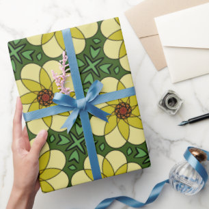Papel De Presente Abstrato, margaridas amarelas ensolaradas e folhas