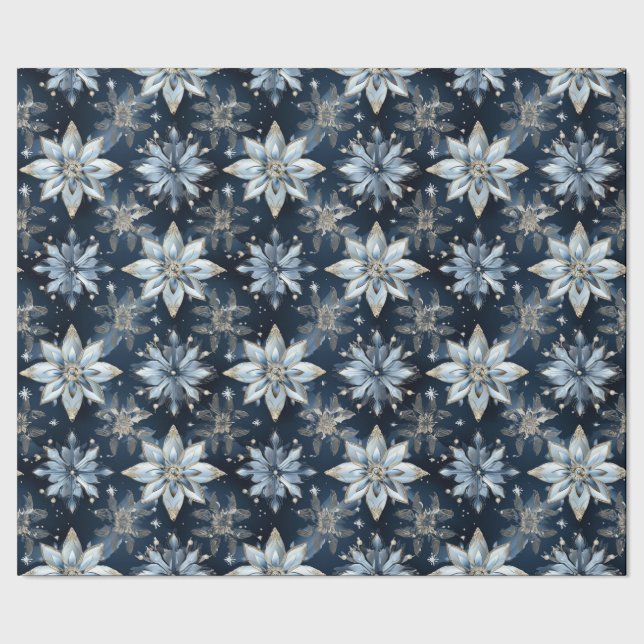 Papel De Presente Abstrato Modern Blue Jeweled Poinsettias (Barra)