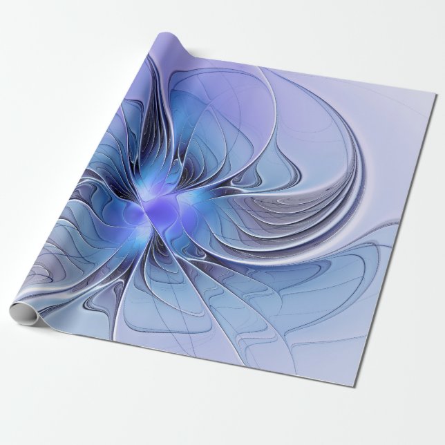 Papel De Presente Abstrato Modern Fractal Art Lavanda Azul (Desenrolado)