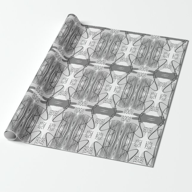 Papel De Presente Abstrato Moderno Monotone Black and White Boho (Desenrolado)