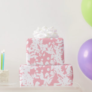 Papel De Presente Abstrato Moderno Rosa Branco Floral