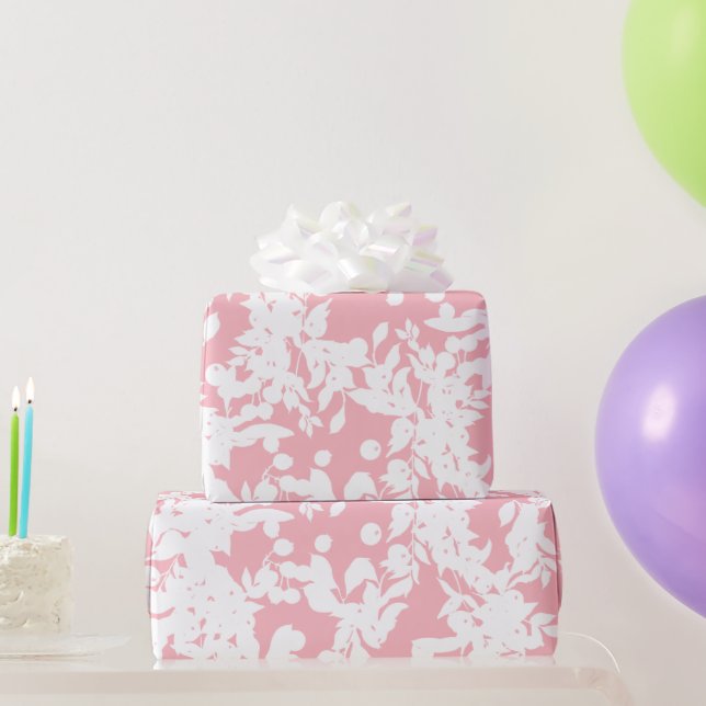 Papel De Presente Abstrato Moderno Rosa Branco Floral (Presentes para festas)