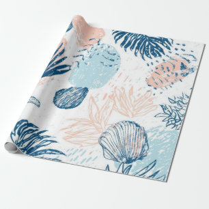Papel De Presente Abstrato Náutico Praia Azul Pêssego Distressed (1)
