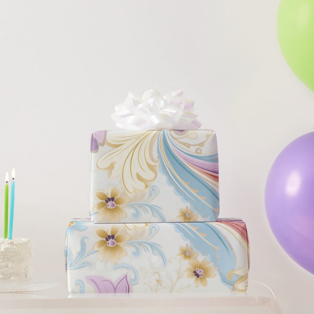 Papel De Presente Abstrato Pastel Paisley Purple Floral Elegante (Presentes para festas)